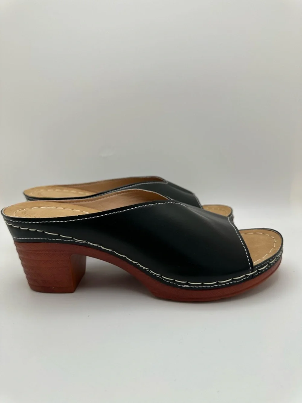 Unbranded Women’s Open-Toe Slide set of 2 sandals Black and Gold Wedge Mule Sz40 - Picture 8 of 17